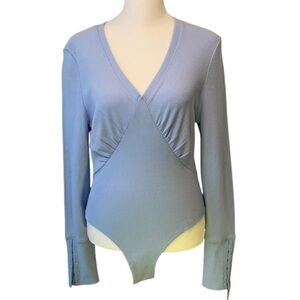 7 FOR ALL MANKIND ribbed pastel blue v neck BODYSUIT medium